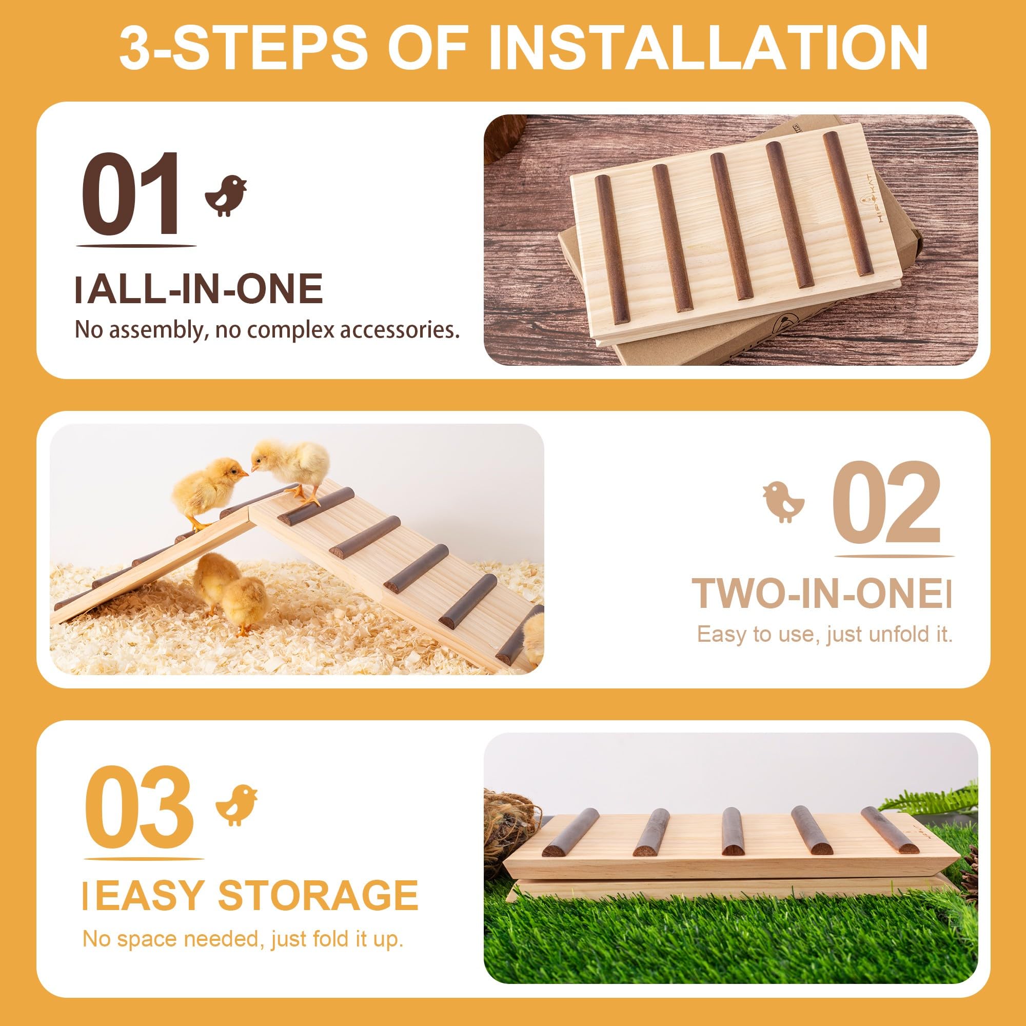 Hipykat easy-assemble roost ramp saves time during coop setup.