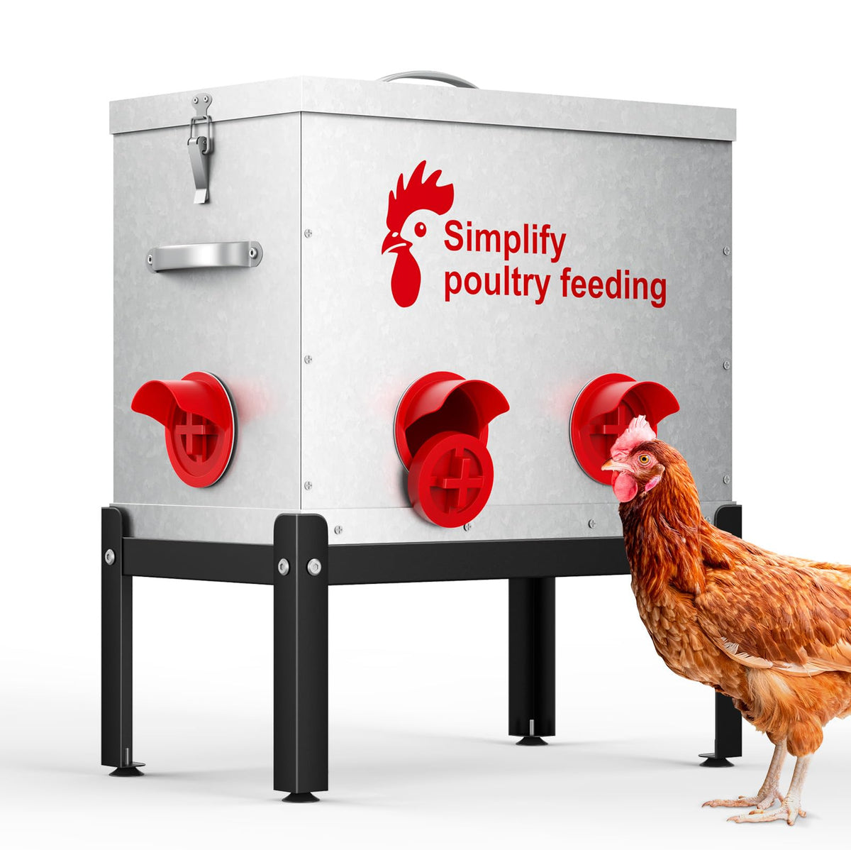Hiqufet 40 lb large automatic chicken feeder with weatherproof lid preserves dry feed