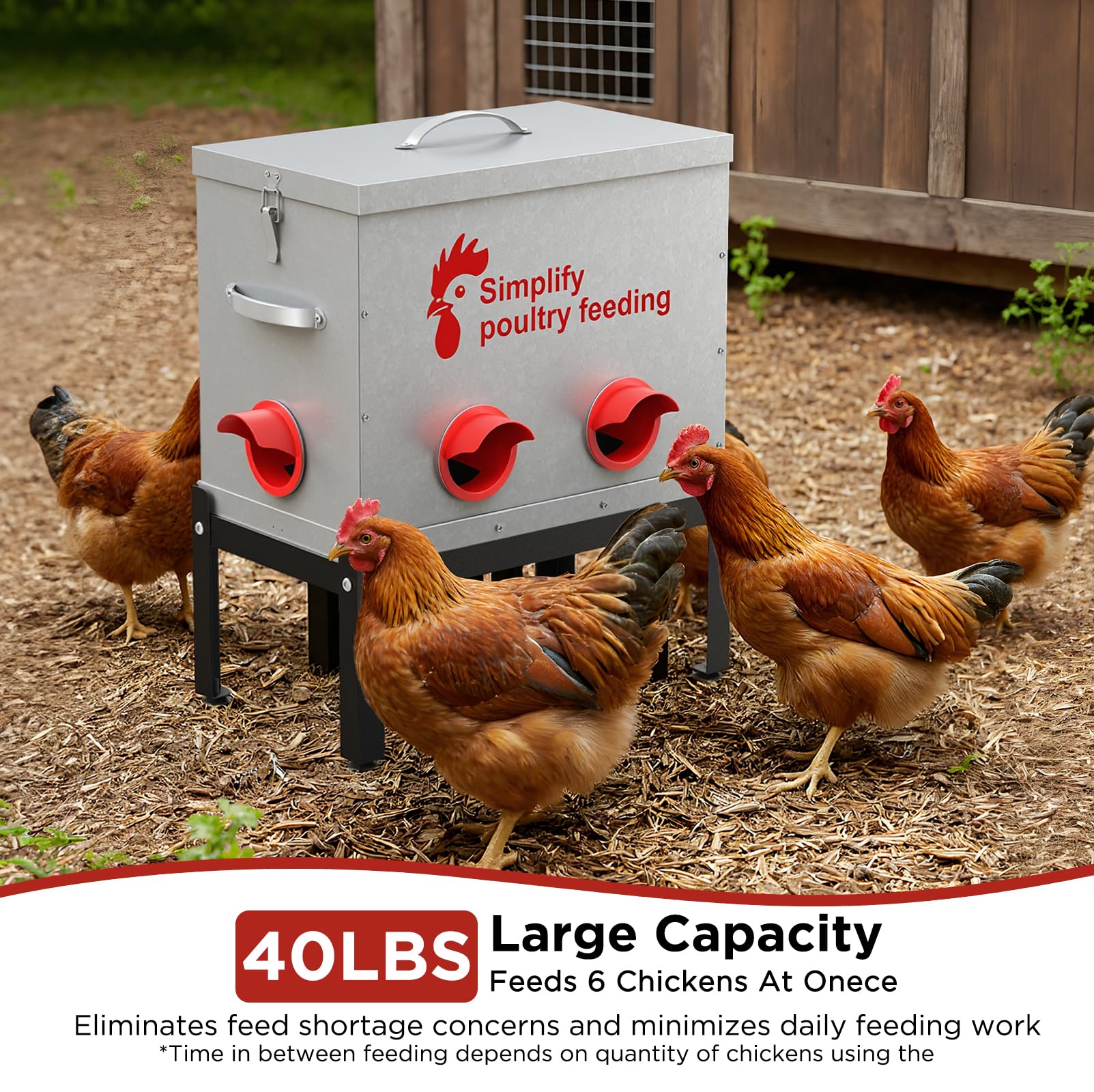 Hiqufet feeder with six no-waste ports reduces coop waste during feeding