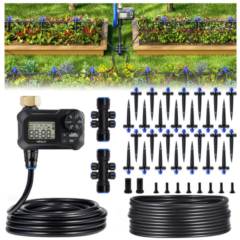 HIRALIY 100ft drip irrigation kit packaging ready for quick installation
