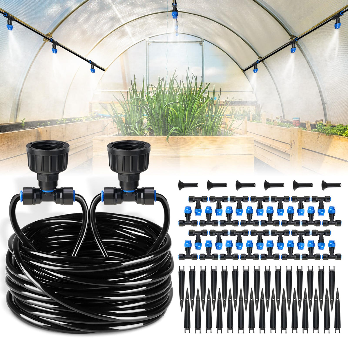 HIRALIY 118ft greenhouse misting tubing ready for precise plant hydration.
