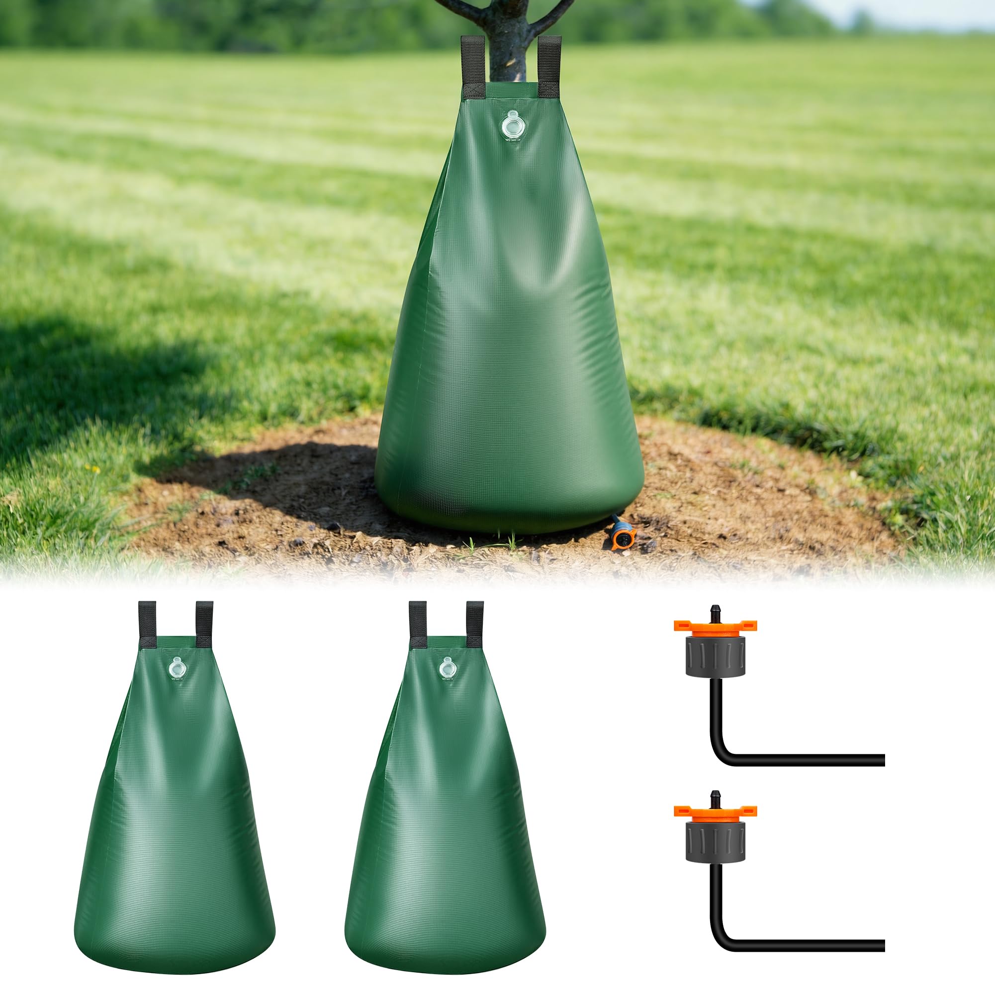 HIRALIY 20-gallon tree watering bag around a tree for slow, deep irrigation