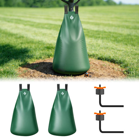 HIRALIY 20-gallon tree watering bag around a tree for slow, deep irrigation