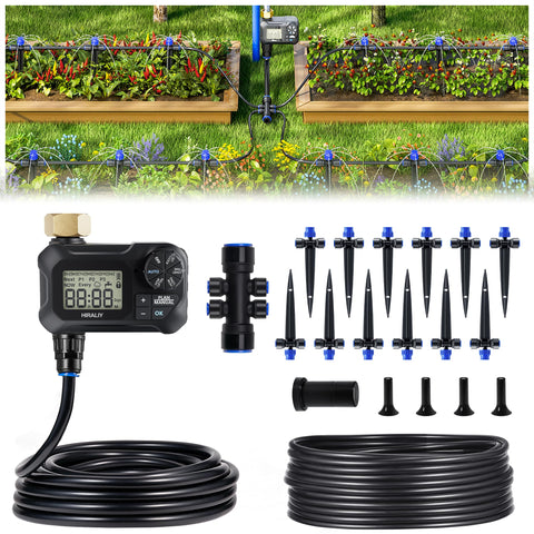 HIRALIY 50ft drip irrigation kit timer streamlines outdoor watering.