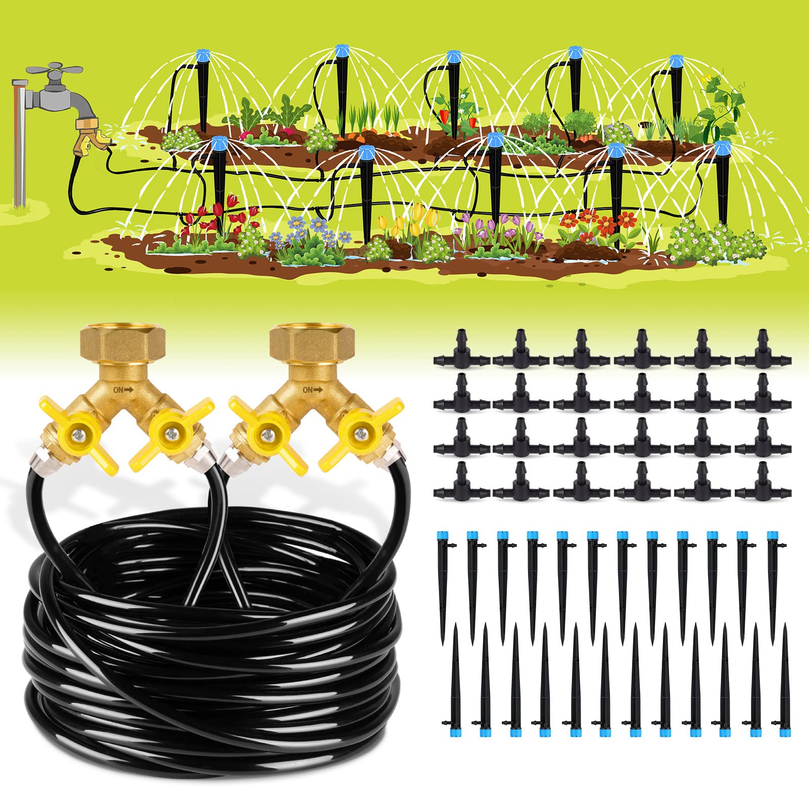 HIRALIY drip irrigation kit with adjustable emitter for precise garden watering.