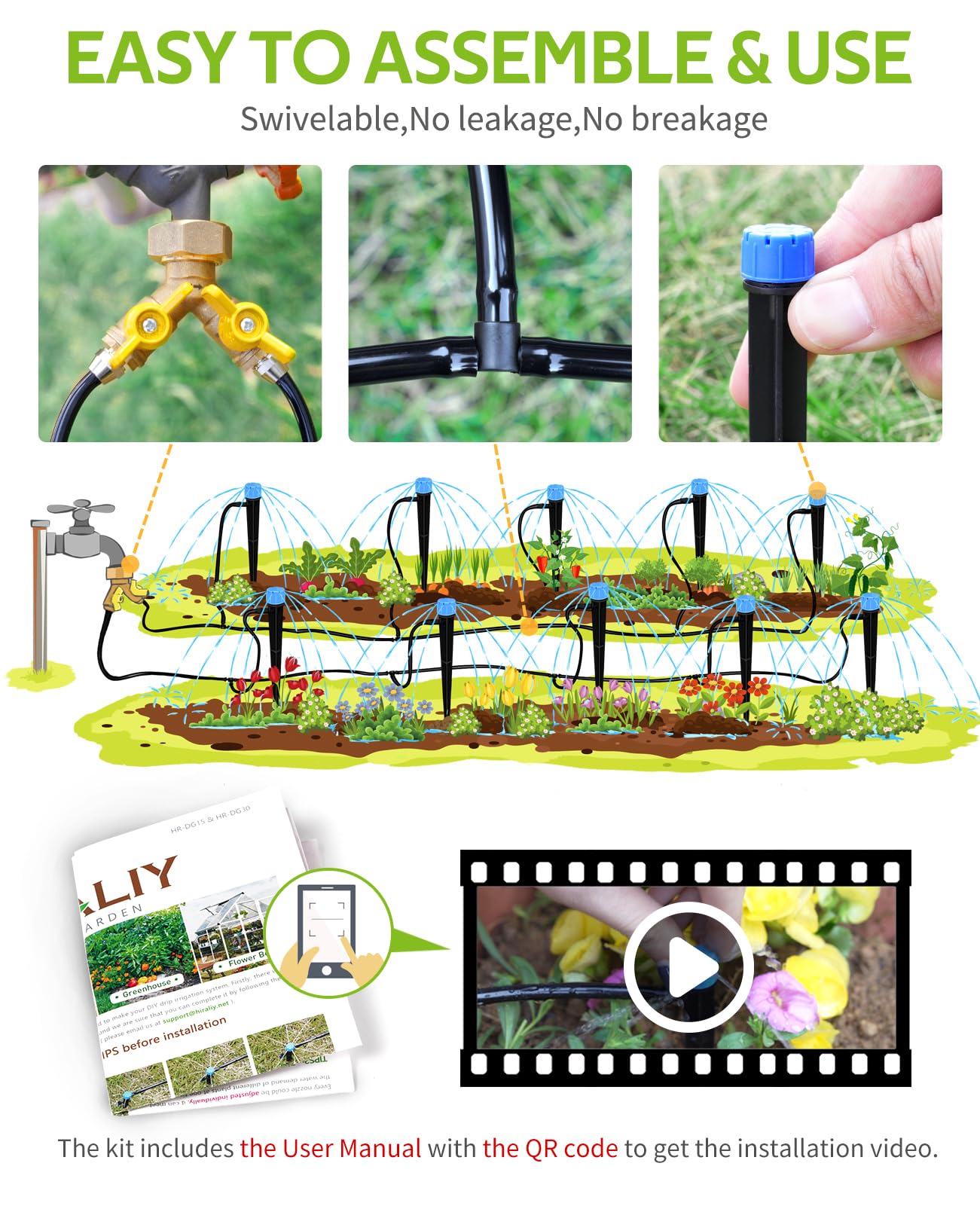 HIRALIY irrigation kit suited for lawns, patios, and flower beds.