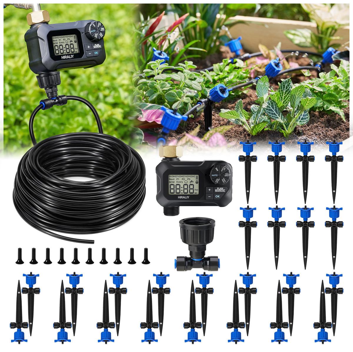 HIRALIY drip irrigation system timer—front view, ensuring precise watering schedules.