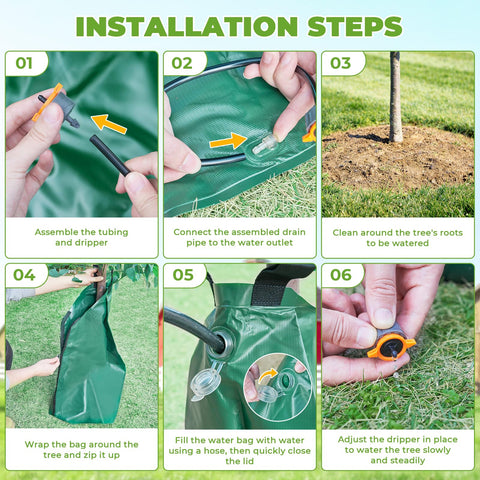 HIRALIY tree irrigation bag in use around a sapling for slow-release watering