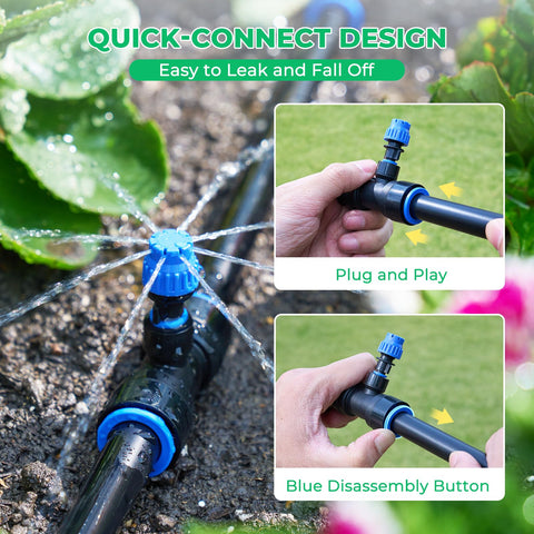 HIRALIY fast connect fittings ensure simple, reliable irrigation connections for easy setup.