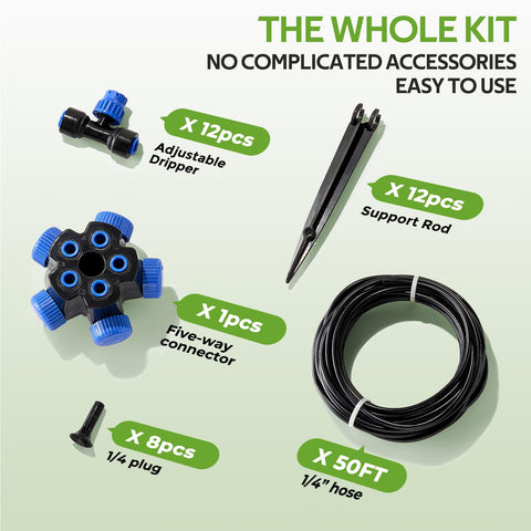 HIRALIY garden irrigation kit in use on patio and beds