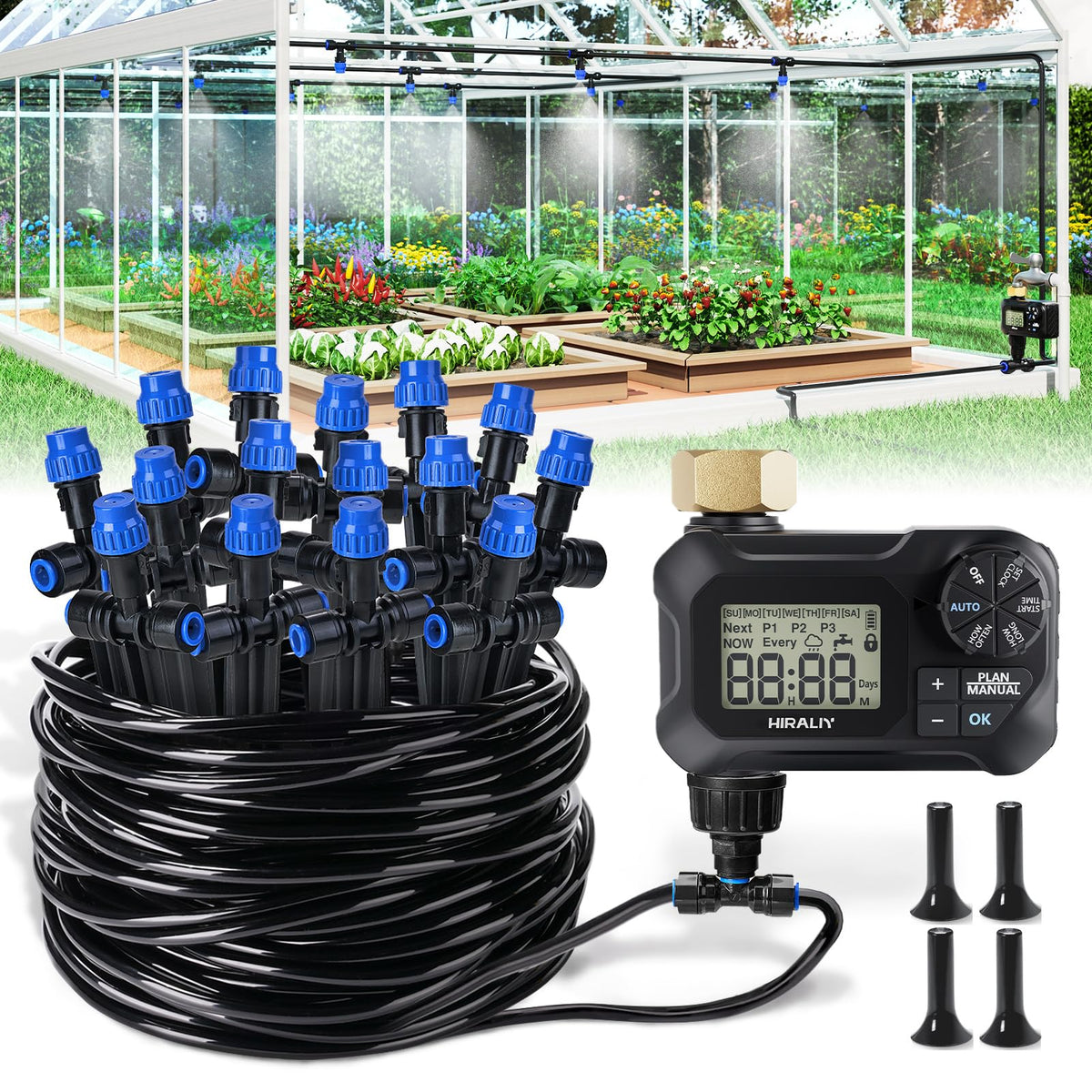 HIRALIY greenhouse misting and drip kit setups with 59ft tubing for even watering