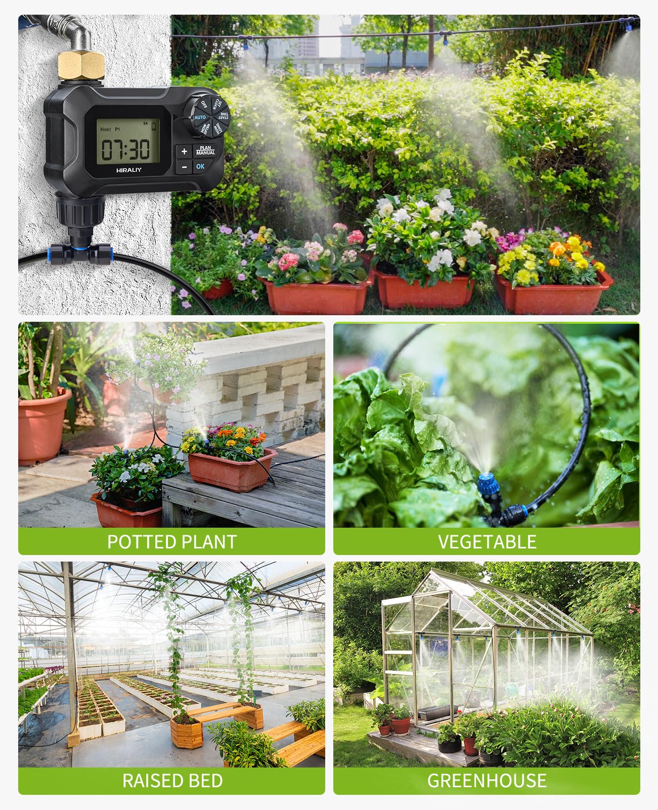 HIRALIY IP65 timer withstands outdoor conditions for reliable watering.