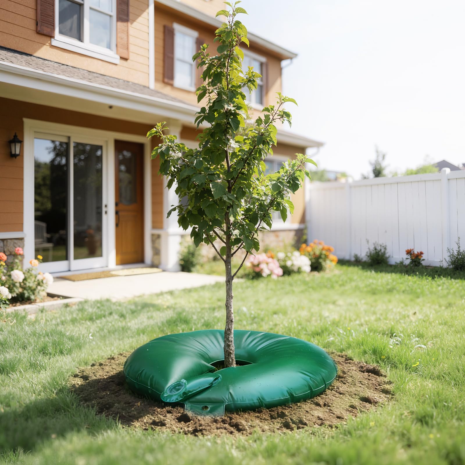HIRALIY supports multi-trunk young trees and shrubs with slow irrigation.