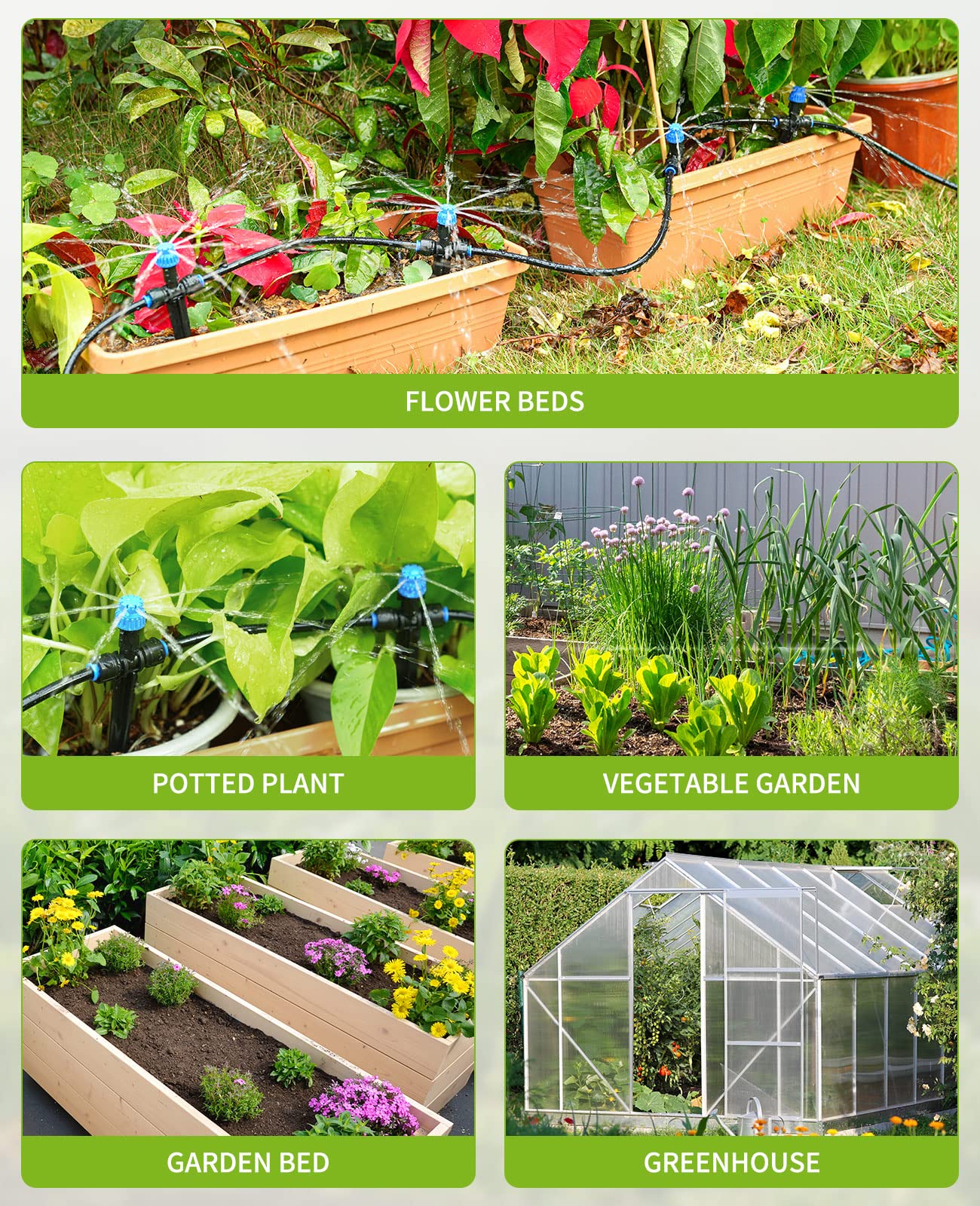 HIRALIY outdoor drip hose supports automated, multi-zone irrigation.