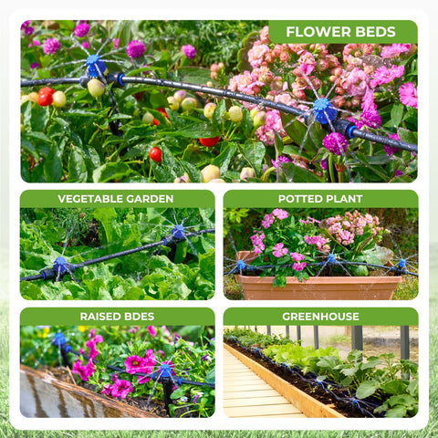 HIRALIY raised bed irrigation showing efficient plant watering