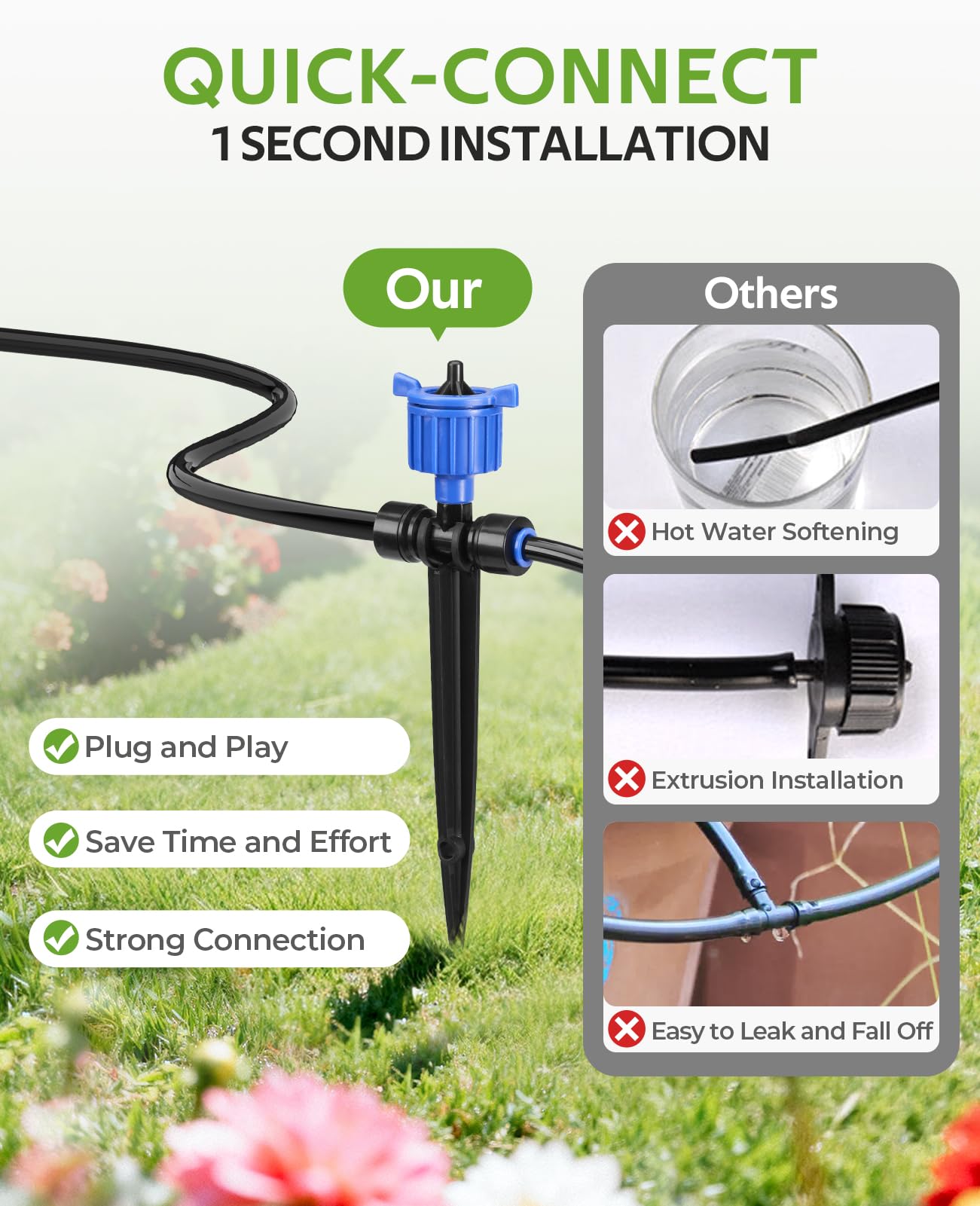 HIRALIY support rods and end plugs—secure placement in soil and tidy ends.