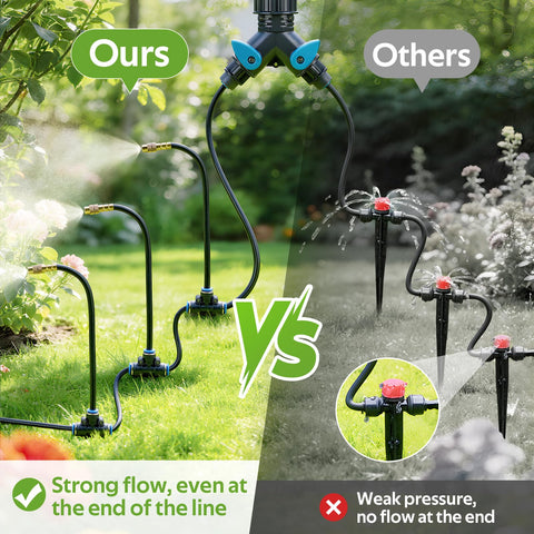 HIRALIY two-way quick connector with flow control supports independent irrigation lines.