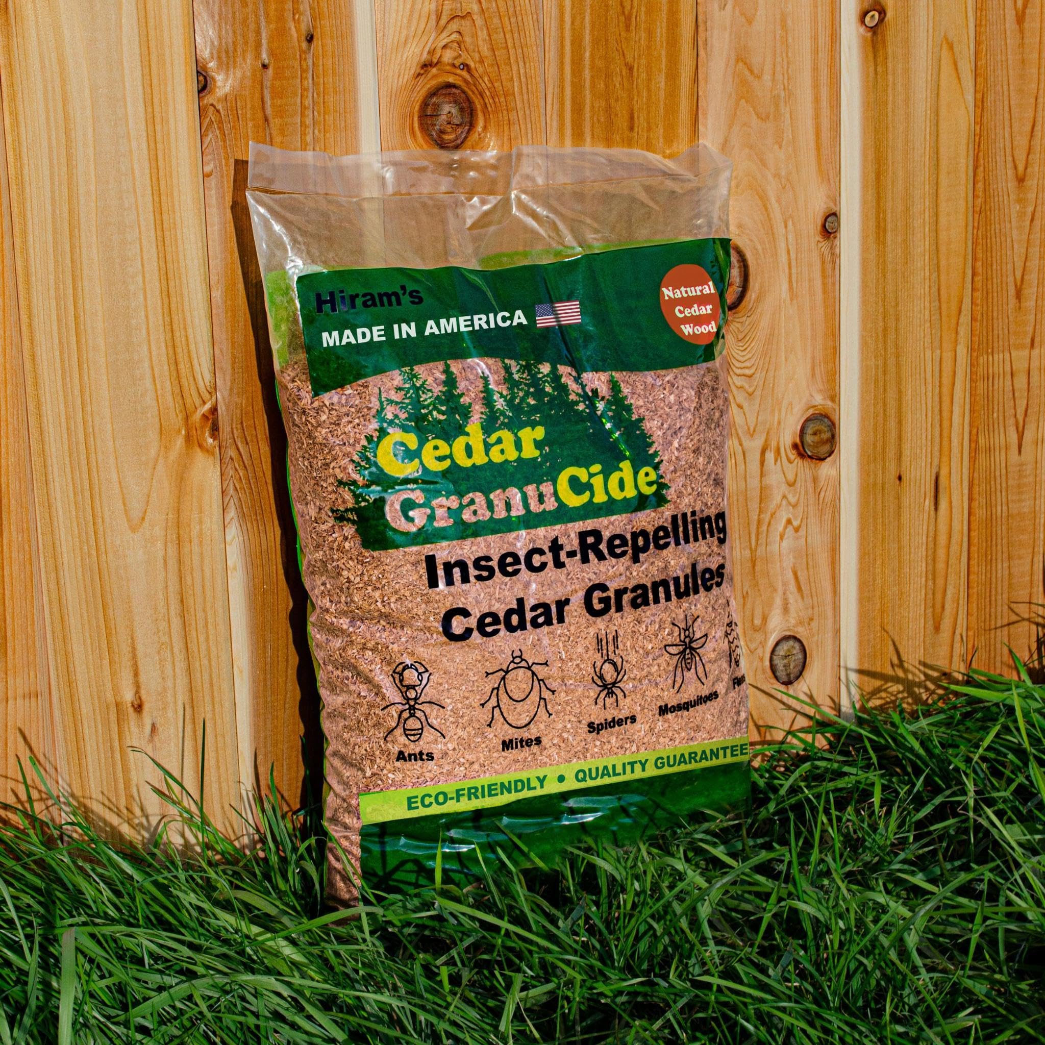 HIRAM'S GranuCide cedar granules around home perimeter provide outdoor pest deterrence.