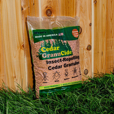 HIRAM'S GranuCide cedar granules around home perimeter provide outdoor pest deterrence.
