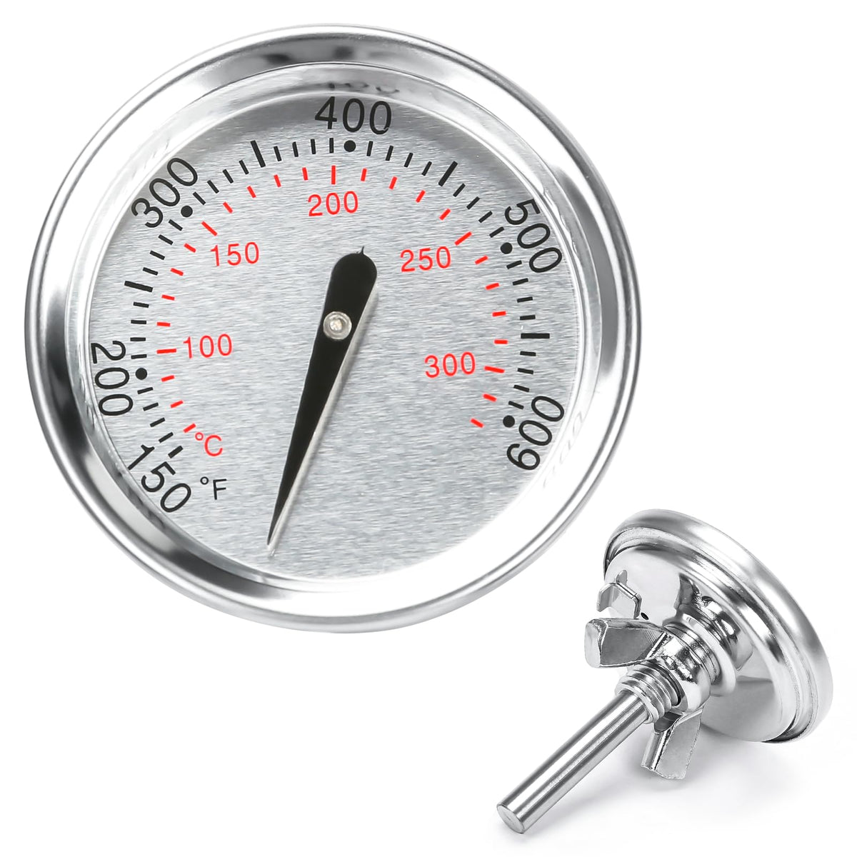 Hisencn 1.8-inch dial thermometer mounted on a Weber grill for precise heat control