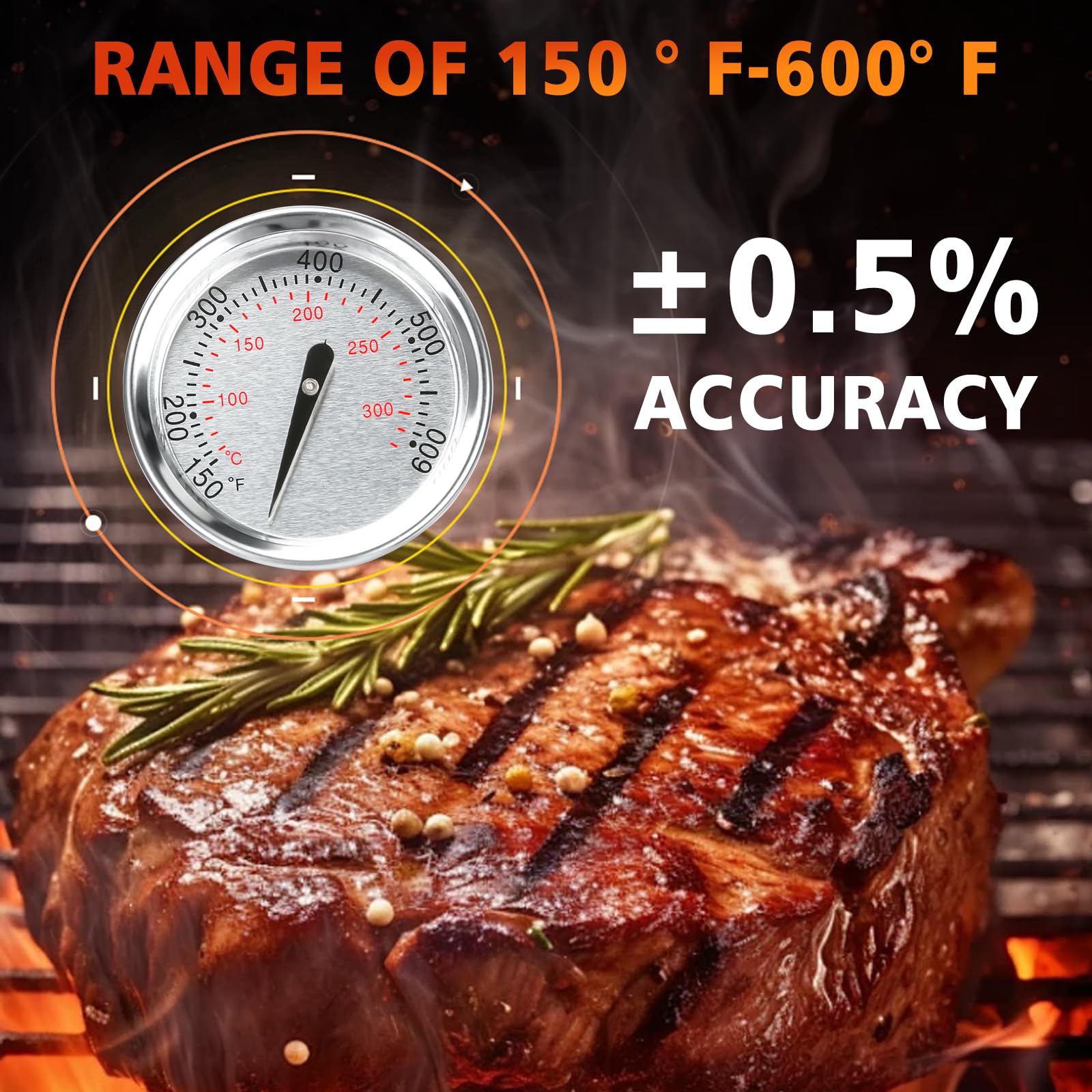 Hisencn thermometer measures 150–600°F for versatile cooking temperatures