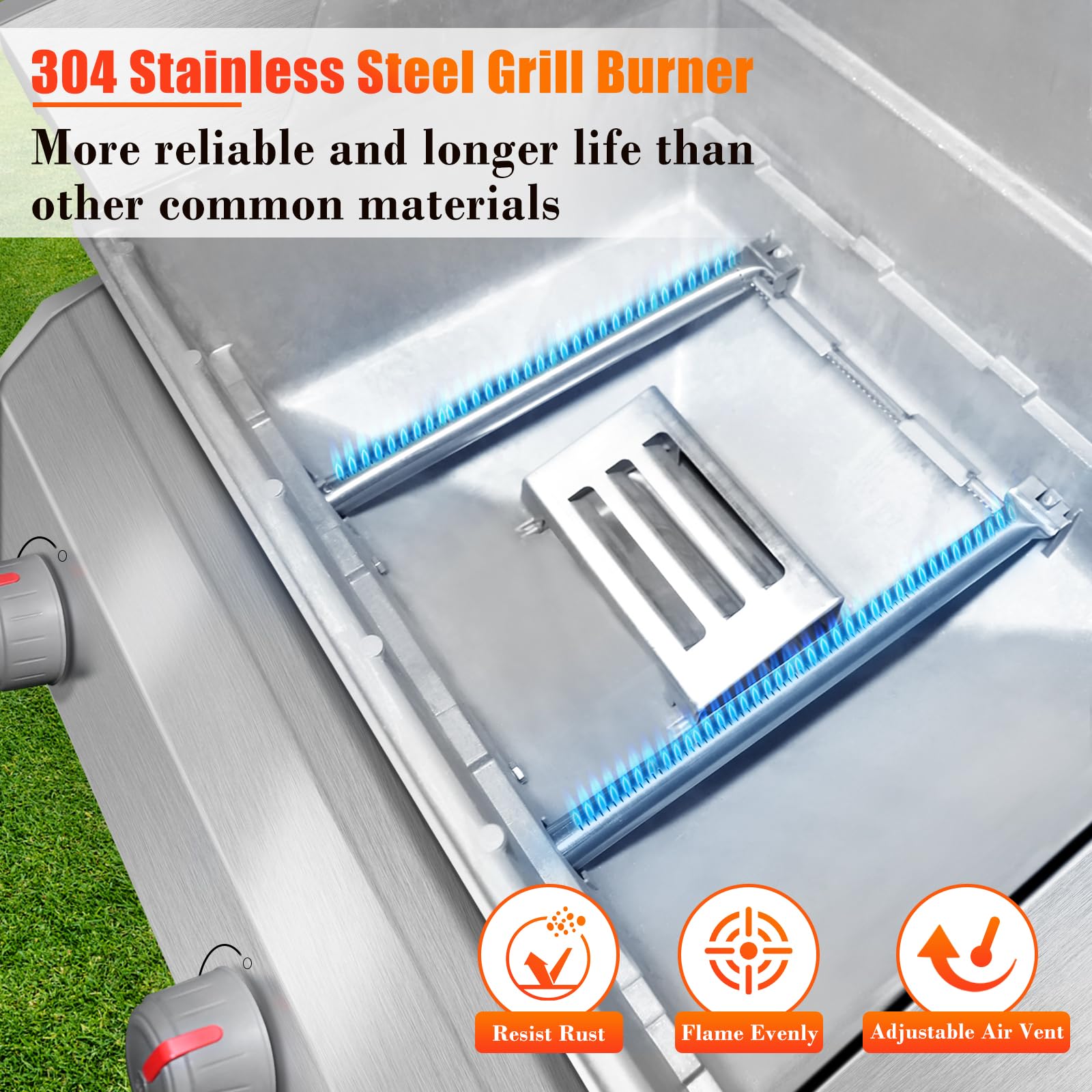 Crossover tube 10 1/2-inch design promotes even flame with Hisencn