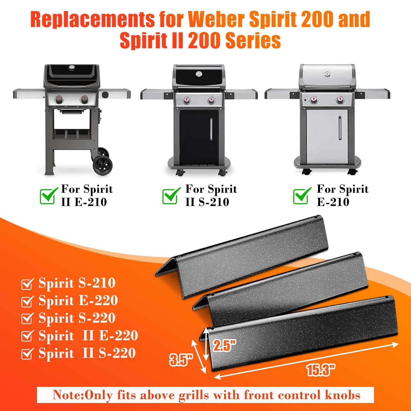 Hisencn 7635 flavorizer bar dimensions ensure reliable Weber Spirit alignment at 15.3 by 3.5 inches.