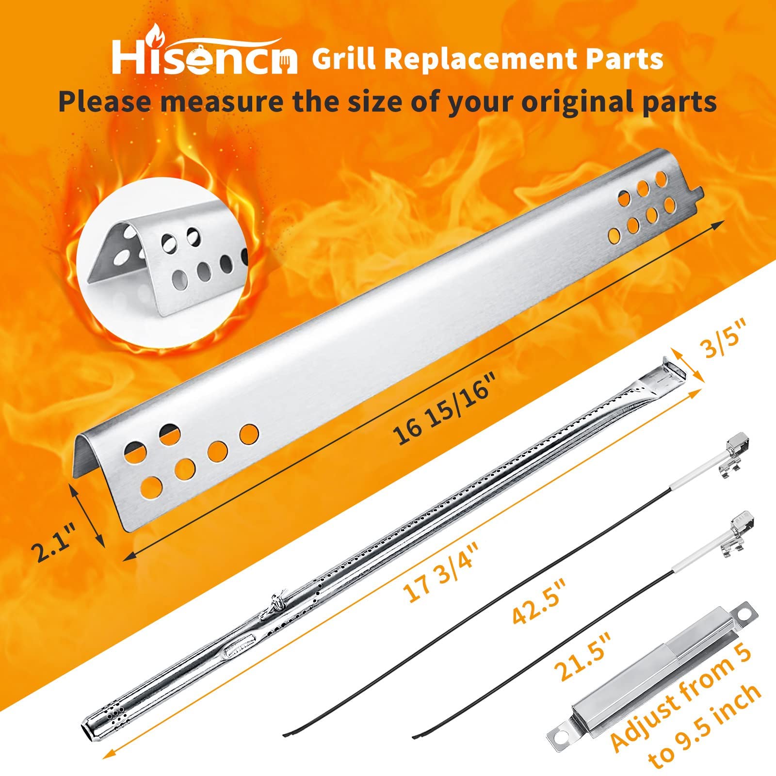 Hisencn Char-Broil heat plates close-up; corrosion-resistant stainless steel.