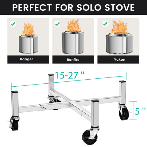 Hisencn fire pit stand with 360-degree swivel wheels for easy movement
