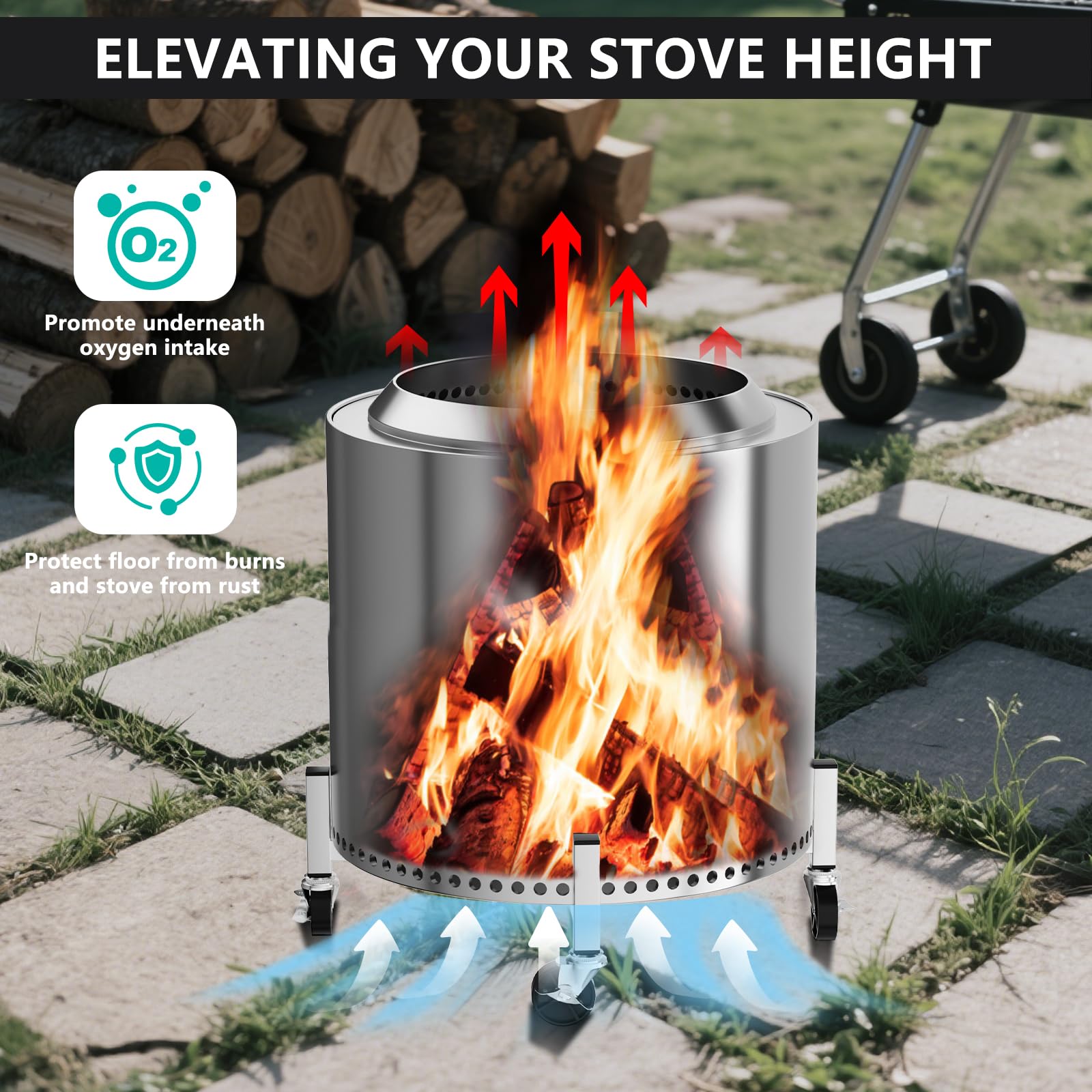 Hisencn rust-proof stainless steel fire pit stand protects decks and surfaces