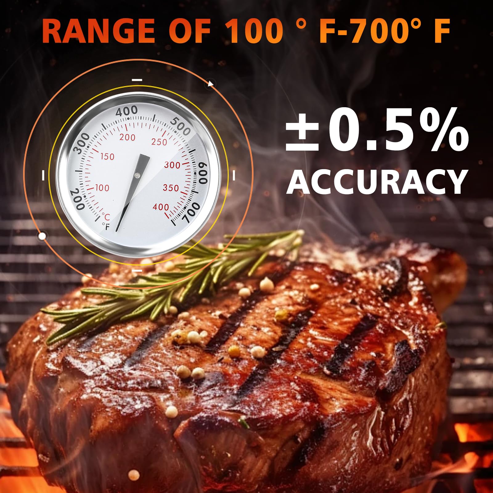 Hisencn temperature range 100°F to 700°F helps monitor searing.