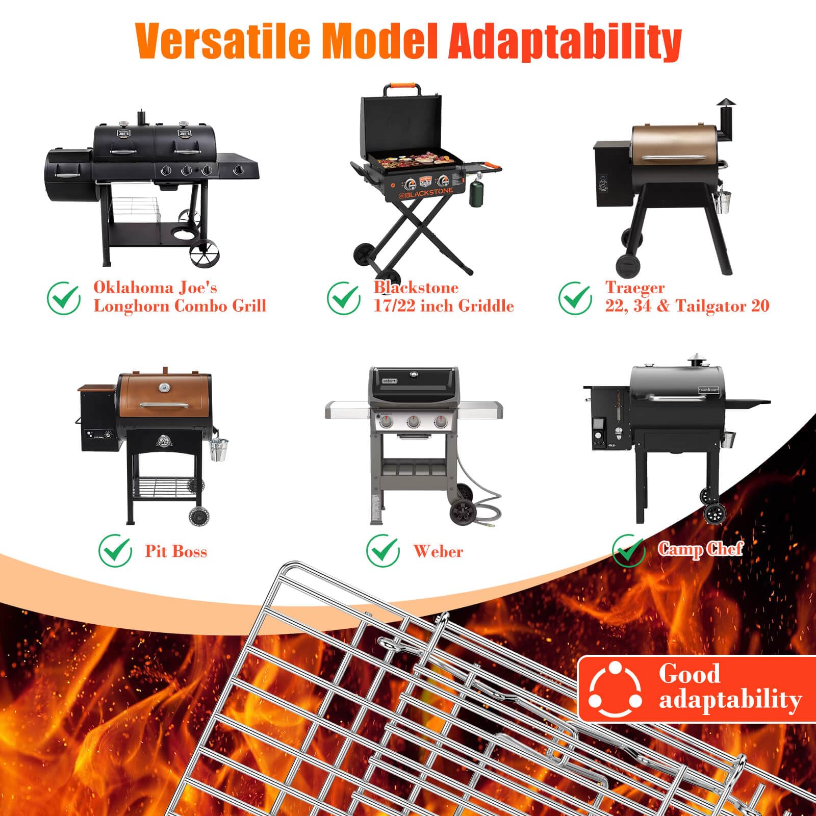 Hisencn rack length is adjustable to fit different grill widths.