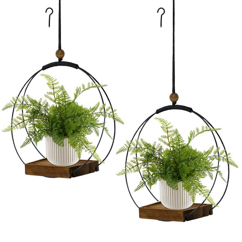 Hismocal hanging planter with macrame wall mount and black base adds chic indoor greenery.