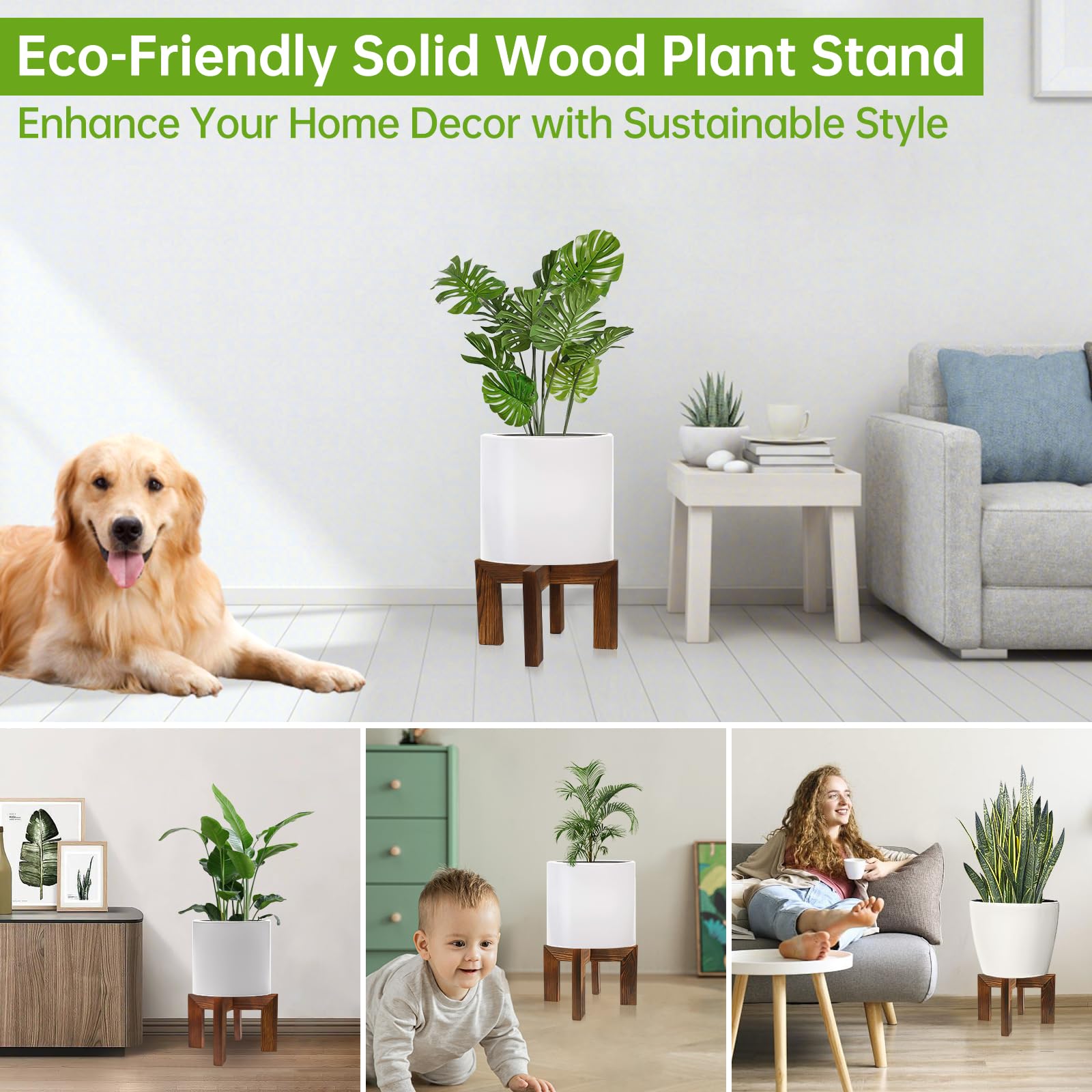 Hismocal plant stand in two-piece construction for quick assembly.