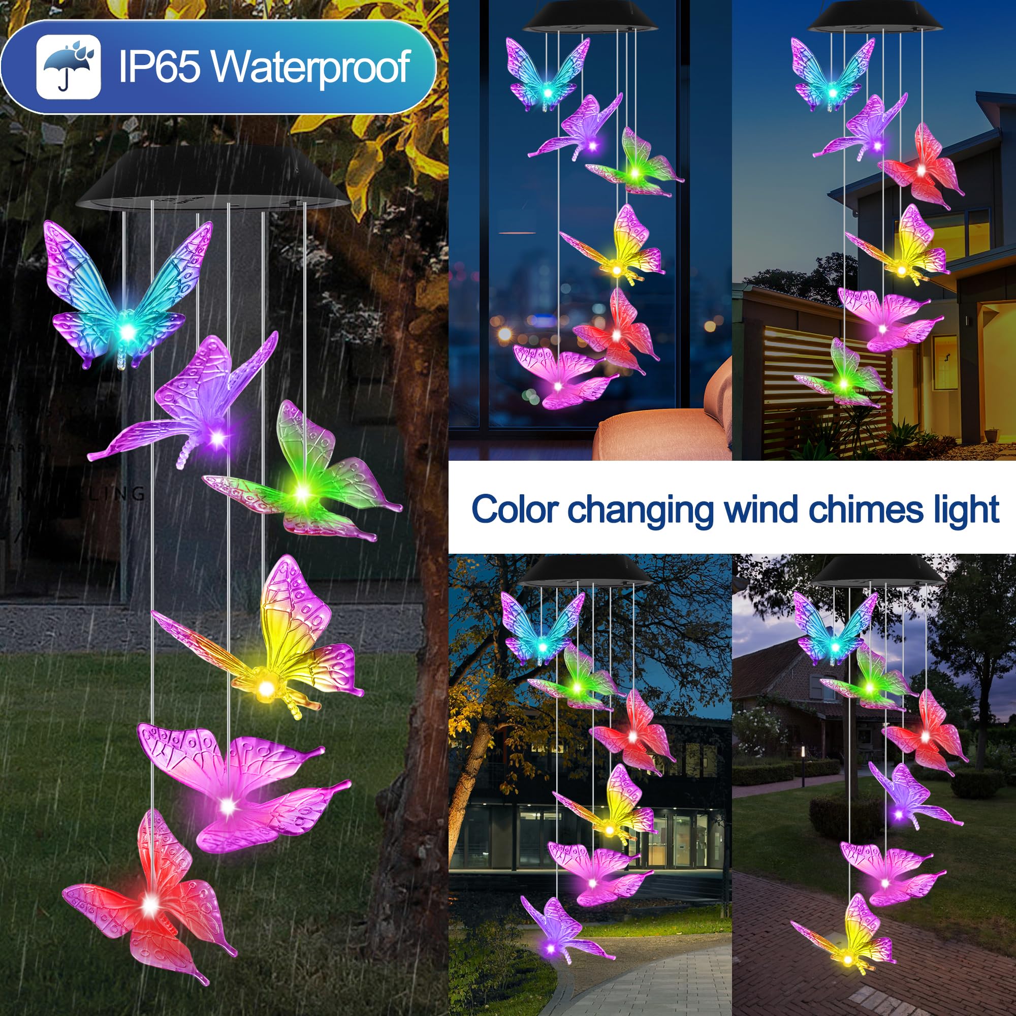 HiSolar color-changing wind chime cycles through seven hues for calming warmth.