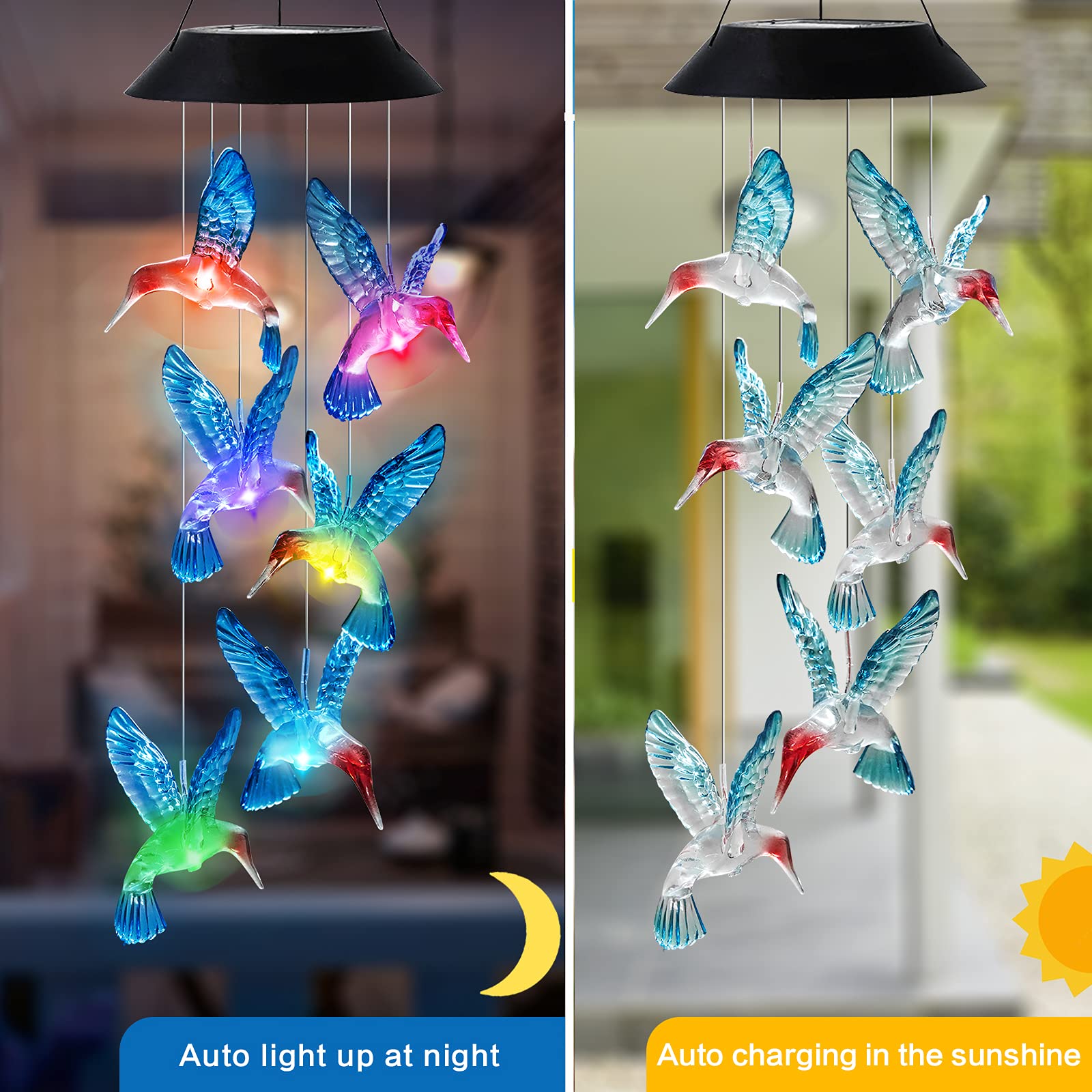HiSolar wind chimes cycling seven colors at night for calming glow