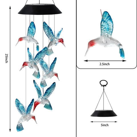 HiSolar close-up of LED hummingbird wind chime glow
