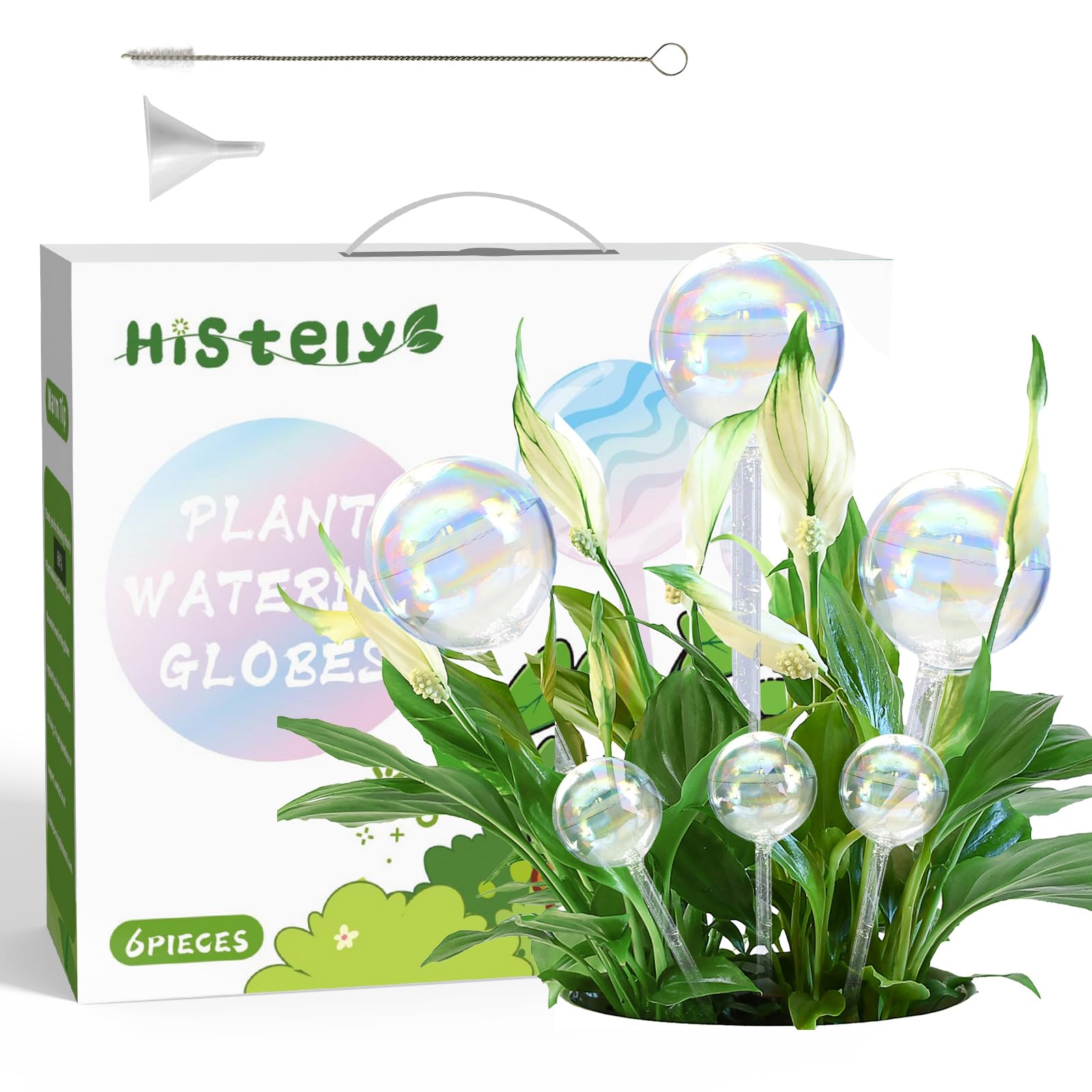 Histely plant watering globes in iridescent rainbow glass regulate moisture in indoor planters