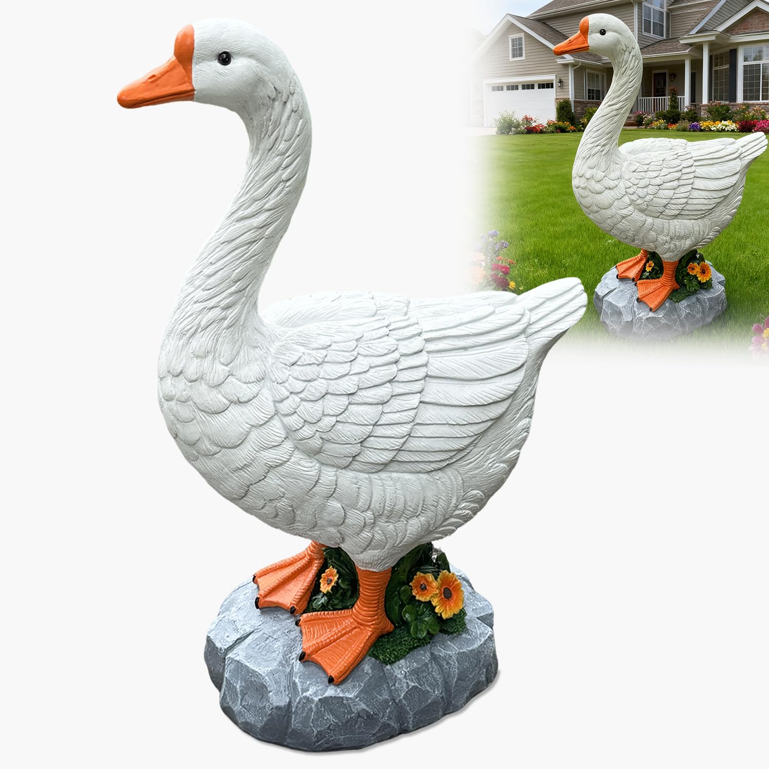 HISUMER porch goose statue standing outdoors with vivid feather details
