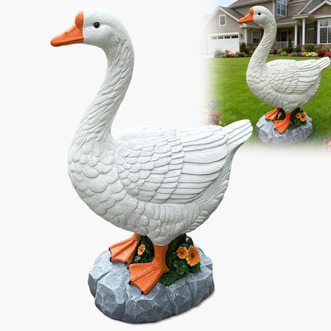 HISUMER porch goose statue standing outdoors with vivid feather details