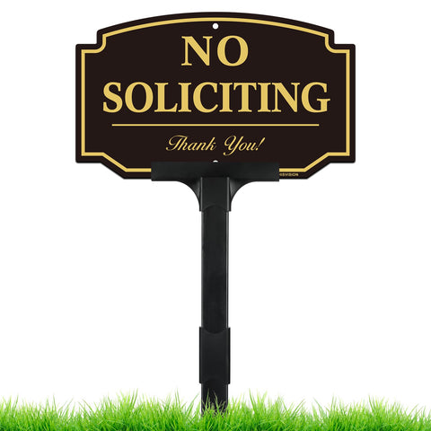 HISVISION no soliciting sign with adjustable stake for clear front-door visibility.