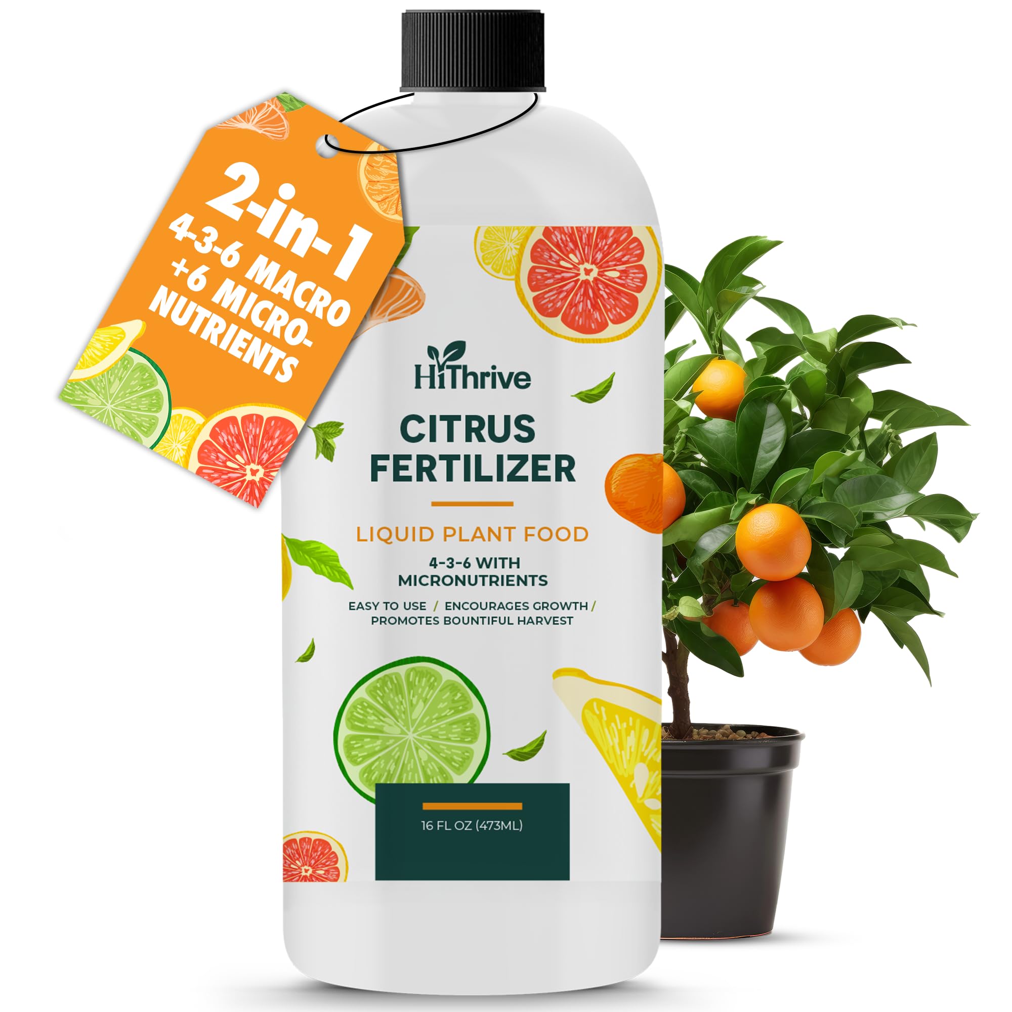 HiThrive Citrus Fertilizer 16oz bottle front boosts citrus nutrition