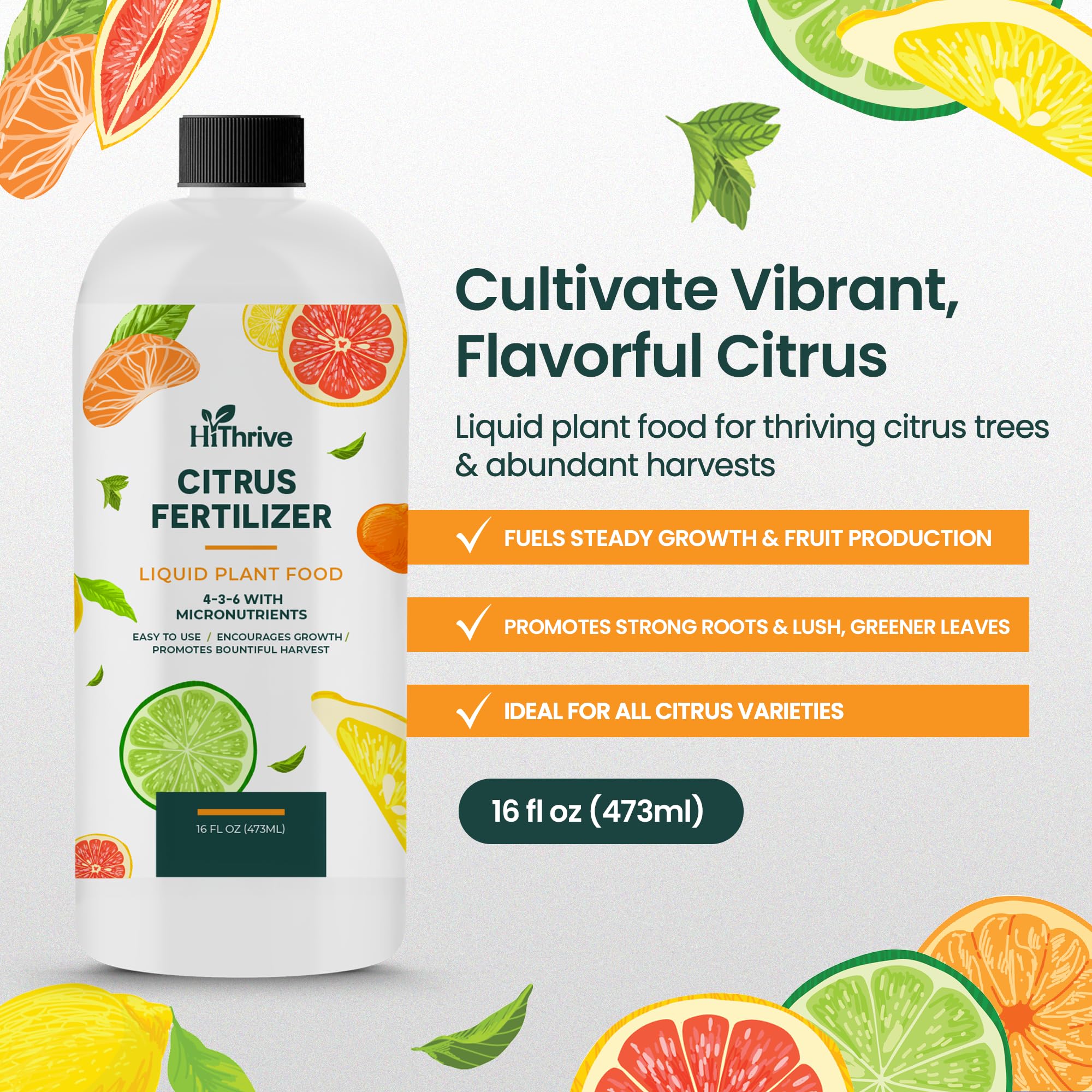 HiThrive 16oz bottle being poured for citrus feeding