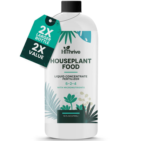HiThrive 16oz houseplant fertilizer bottle promotes lush indoor growth.