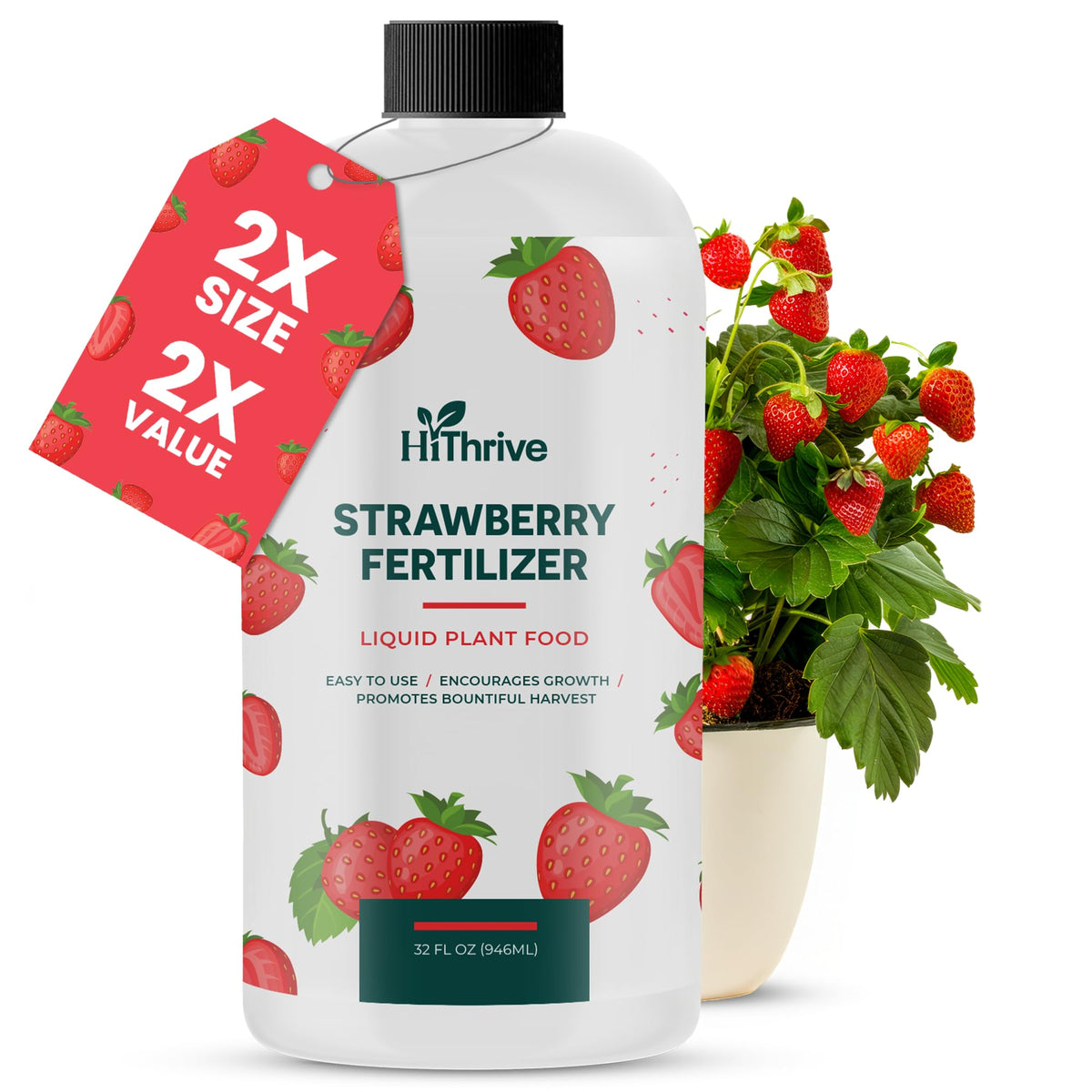 HiThrive 32oz strawberry fertilizer bottle boosts berry size and overall plant health