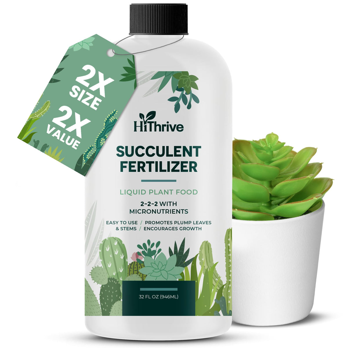 HiThrive succulent fertilizer bottle for easy feeding and growth.