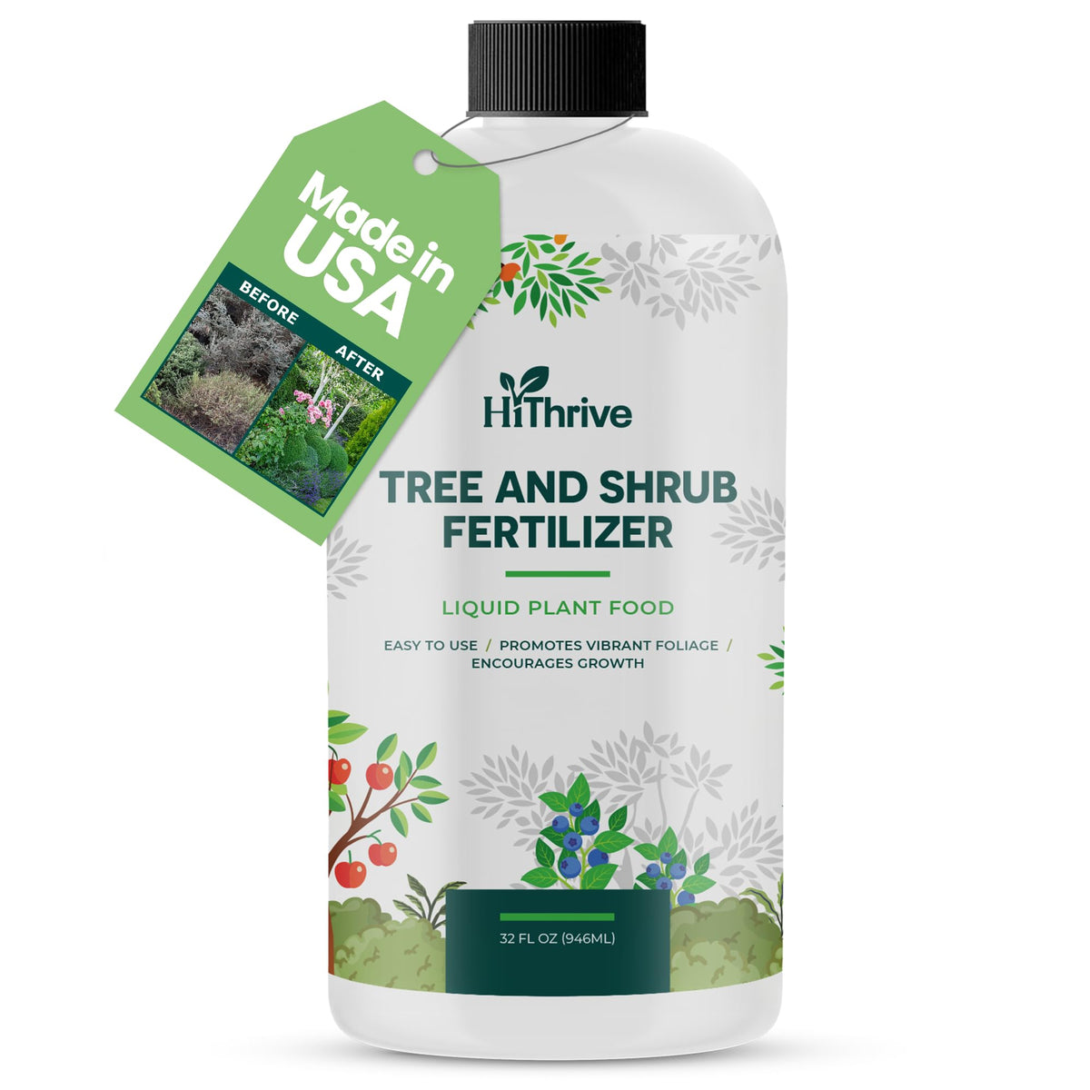 HiThrive 32oz tree and shrub fertilizer bottle for lush growth and healthy roots
