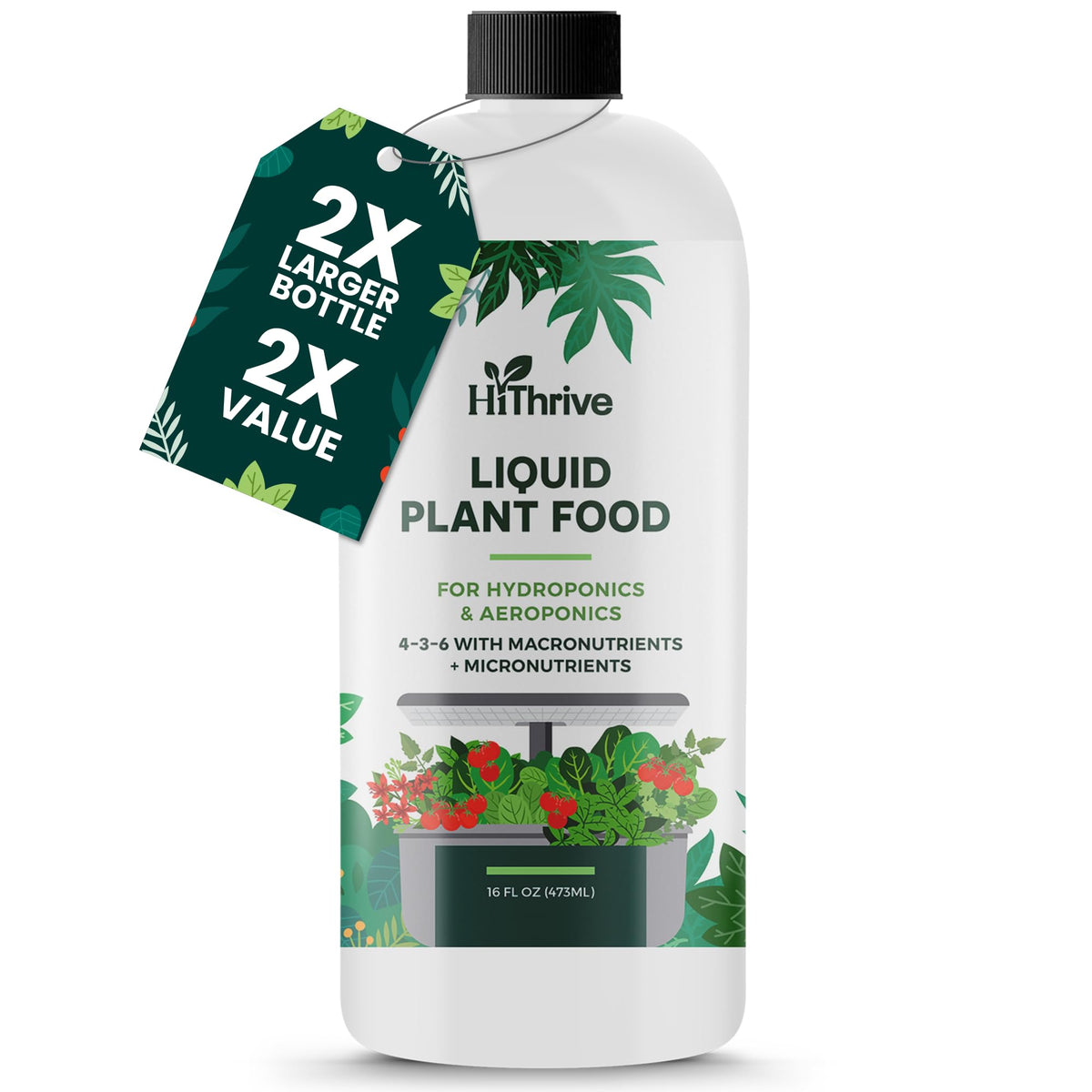 HiThrive aeroponics liquid fertilizer bottle pour boosts easy feeding for hydroponics.