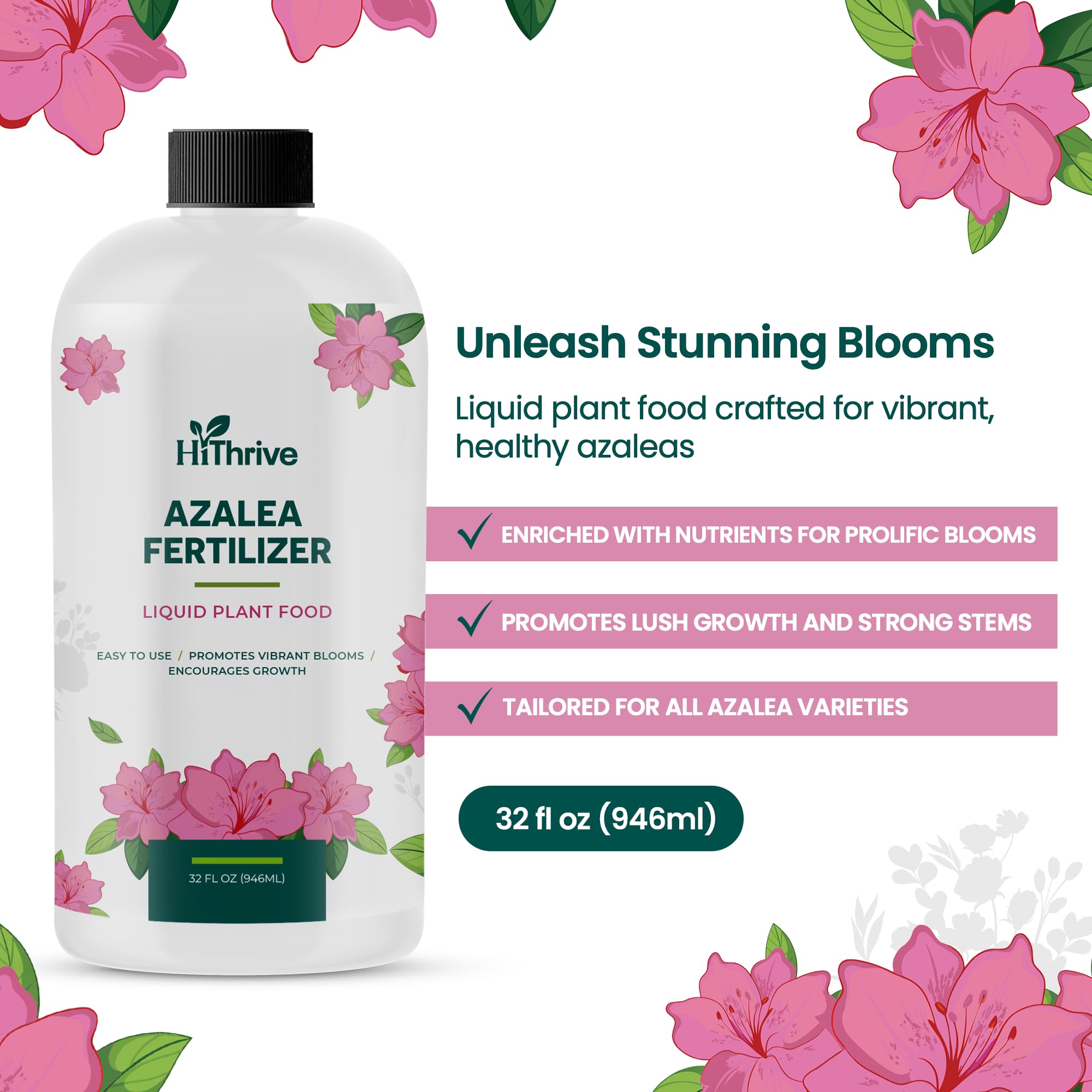 HiThrive azalea fertilizer dilution in water enables easy outdoor use.