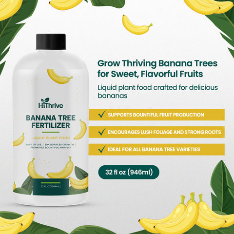 HiThrive banana fertilizer label with dosage and use directions.